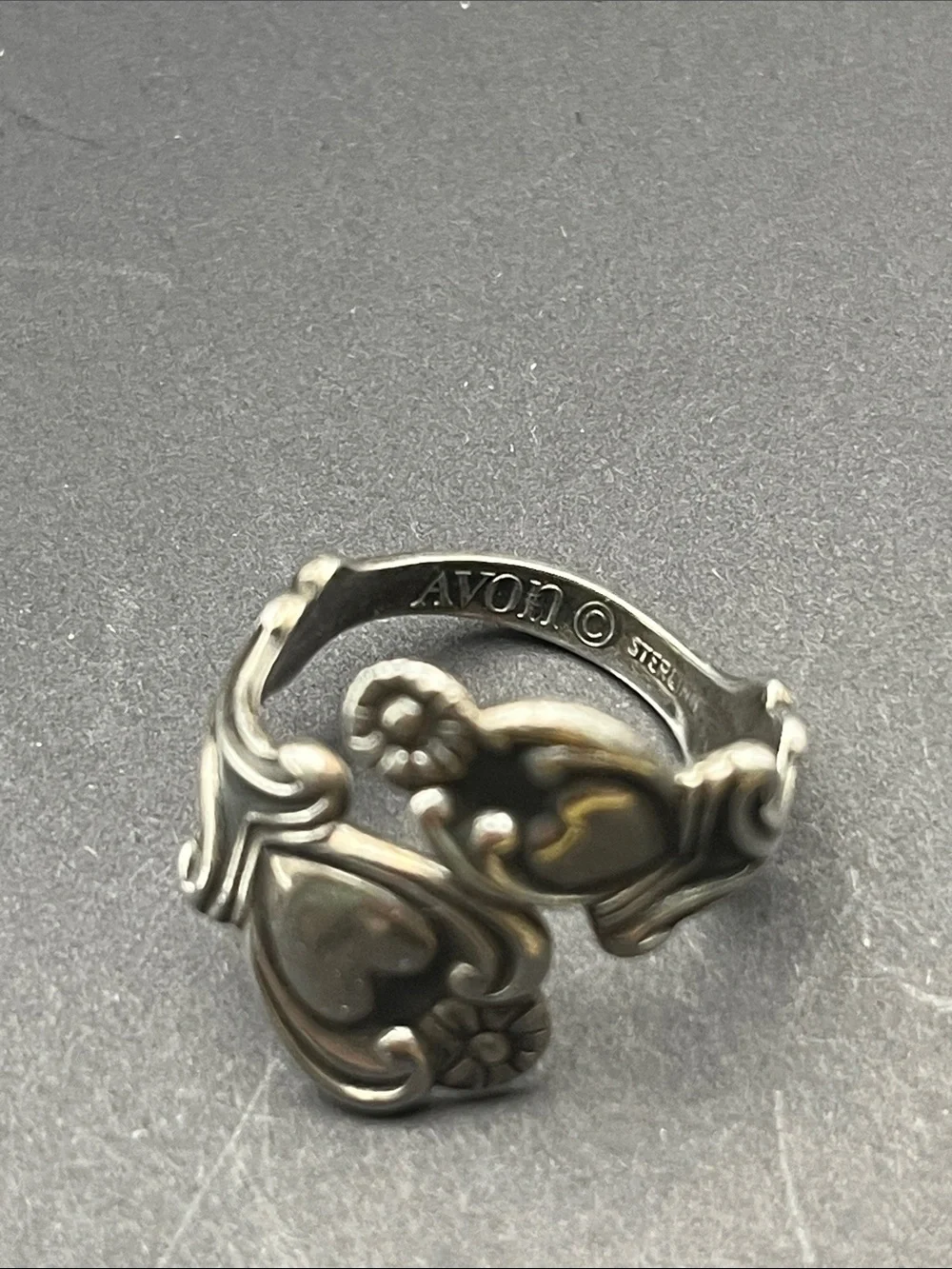 Avon Sterling Silver double heart “Spoon” ring size 7.5